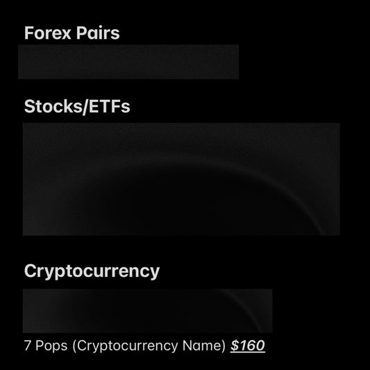 Categories for investment options on a black background with text labels.